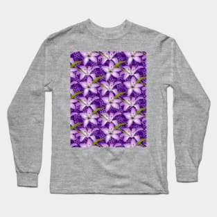 Purple Lily Flowers Pattern Long Sleeve T-Shirt